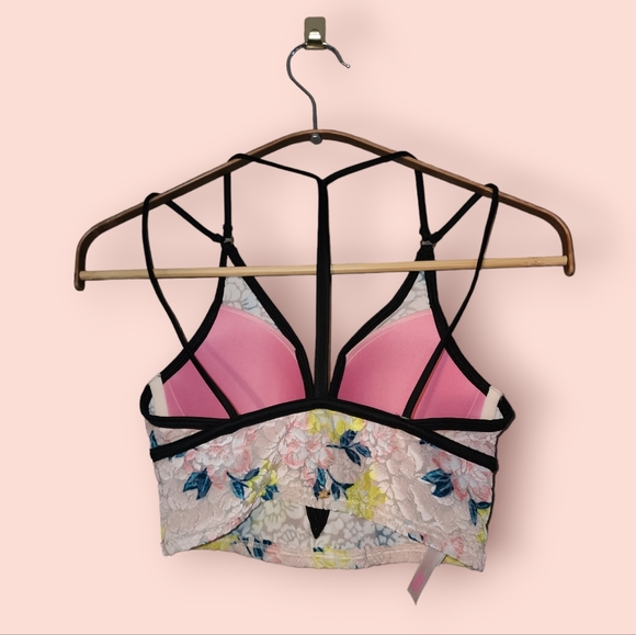 Victoria Secret Pink Lightly Lined Velvet Bralette XS Floral Strappy Padded - Picture 2 of 3
